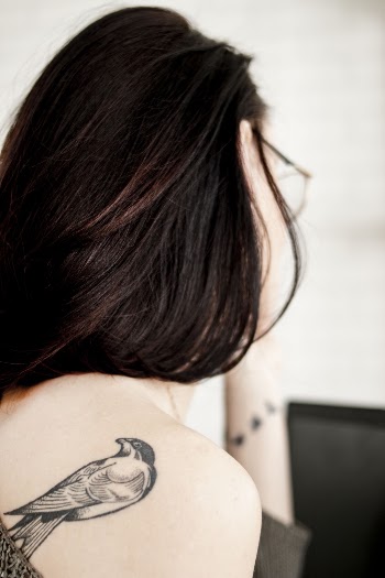 Bird Tattoo on Woman's Shoulder