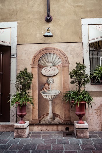 Birdbath Painting on Wall Between Plants