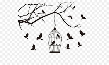 Birdcage - Branch cartoon flying bird cage 