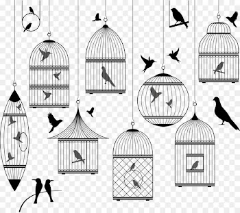 Birdcage Royalty-free Illustration - Floating cage and all kinds of birds 