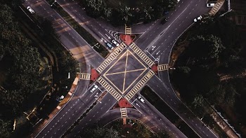 birds eye view of asphalt road