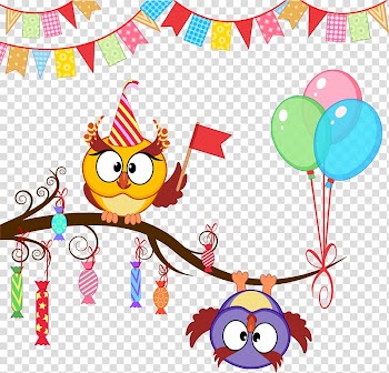 Birds illustration, Owl Party Birthday Gift , Birthday Owl transparent background PNG clipart