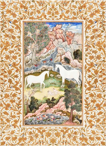 Birth of the Celestial Twins (recto), Calligraphy (verso), Folio from a Harivamsha (Lineage of Hari [Vishnu]) (1585&ndash;1590). Original from the Los Angeles County Museum of Art. Digitally enhanced by rawpixel.