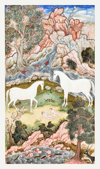Birth of the Celestial Twins (recto), Calligraphy (verso), Folio from a Harivamsha (Lineage of Hari [Vishnu]) (1585&ndash;1590). Original from the Los Angeles County Museum of Art. Digitally enhanced by rawpixel.