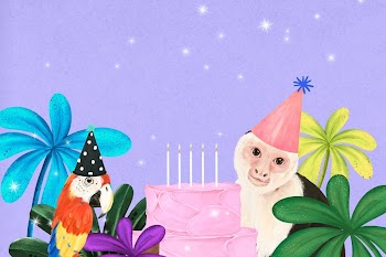 Birthday animal border background, purple | Free Photo Illustration - rawpixel