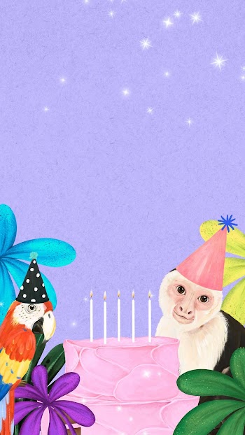 Birthday animal mobile wallpaper, purple | Free Photo Illustration - rawpixel