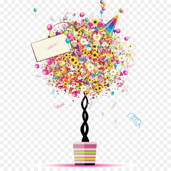 Birthday Balloon Holiday Illustration - Colorful creative trees 