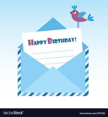  					Birthday blue envelope with bird vector image														