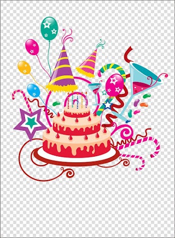 Birthday cake, balloons, and horn lot illustration, Birthday cake Cartoon , birthday card transparent background PNG clipart