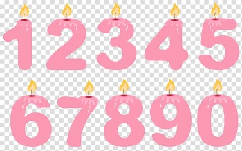 Birthday cake Candle , Numbers Birthday Candles Pink , 1234567890 on blue background transparent background PNG clipart