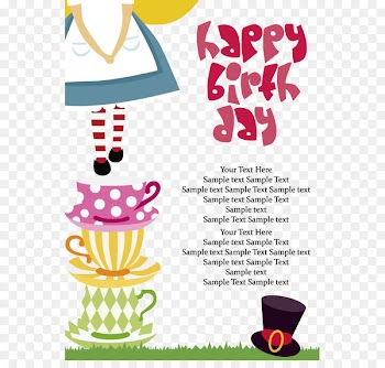 Birthday cake Greeting card Wish - Alice in Wonderland birthday element vector 