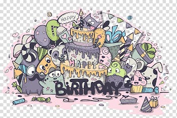 Birthday cake with cartoon animals transparent background PNG clipart