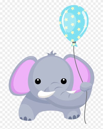 Birthday Clipart Elephant - Elephant Baby With Balloons Png