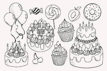 Birthday doodle clipart, cute black | Free PSD - rawpixel