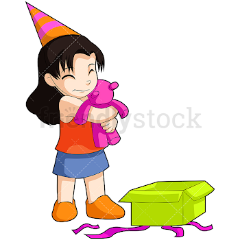 Birthday Girl Opening Present Cartoon Vector Clipart - FriendlyStock