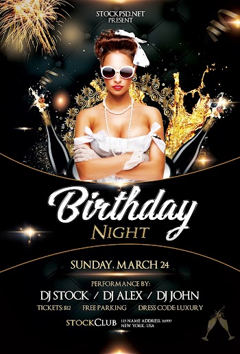 Birthday Gold Night – Free Luxury PSD Flyer Template
