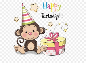 Birthday Greeting card Cartoon Illustration - Monkey's birthday present 