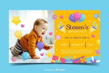 Birthday invitation template for cute baby Free Vector