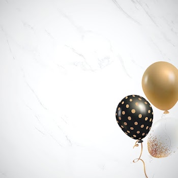 Birthday party balloons in marble background
