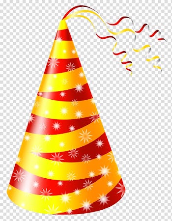 Birthday Party hat , Yellow and Red Party Hat , yellow and red party cone transparent background PNG clipart