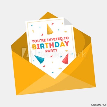 Birthday party invitation in the yellow envelope