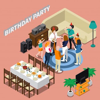 Birthday party isometric illustration Free Vector
