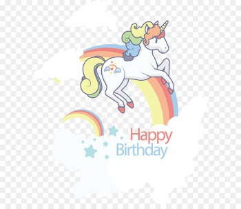 Birthday Template Clip art - A unicorn on a seven colored rainbow 