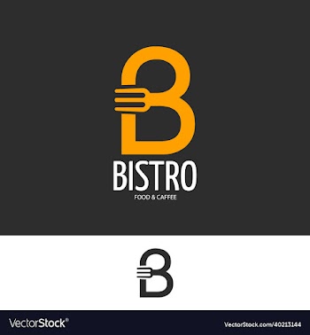 bistro cafe logo yellow letter b on dark
