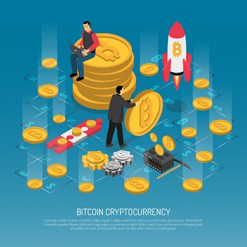 Bitcoin cryptocurrency technology isometric illustration Free Vector