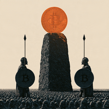 Bitcoin Monolith: A Minimalist Woodcut Illustration