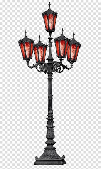 Black 5-light path light post illustration, Street light Lantern, European classical street lights transparent background PNG clipart