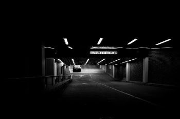 Black &amp; White Garage at Night Free Photo 