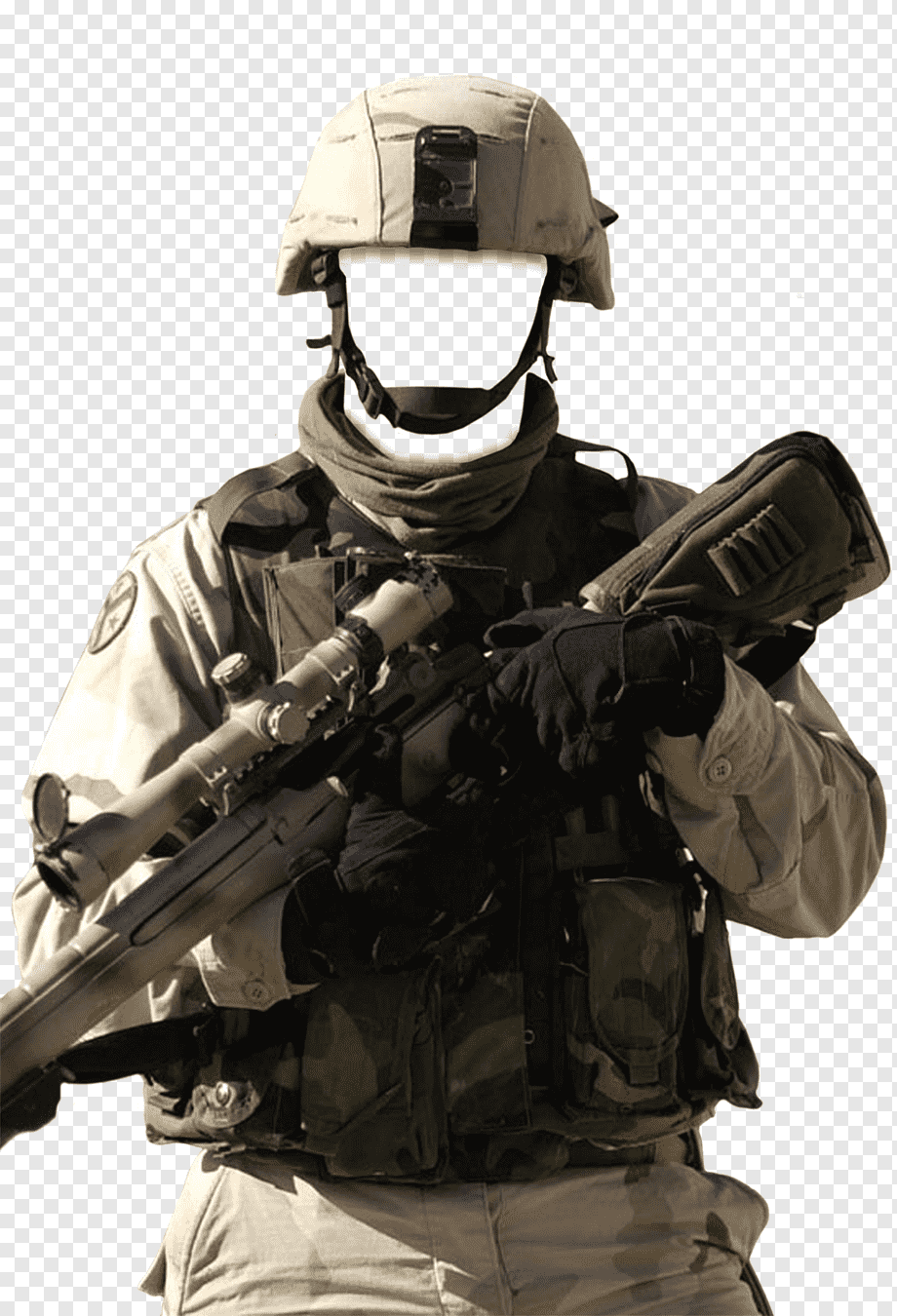 black and brown soldier suit set, empty face, PNG transparent background