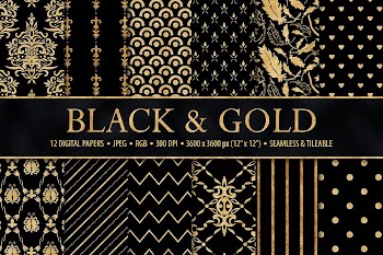 Black and Gold Seamless Papers - Damask & Geometric Patterns