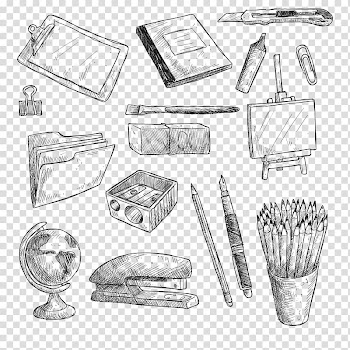 Black and gray abstract illustration, Drawing Watercolor painting Illustration, school supplies transparent background PNG clipart