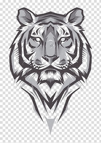 Black and gray tiger illustration, T-shirt Bengal tiger Drawing Illustration, Tiger Head transparent background PNG clipart