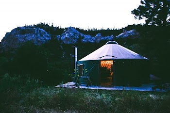 Black And Grey Canopy Tent Near Rocky Mountains