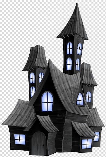 Black and grey castle illustration, Halloween Ghost , Halloween Scary House transparent background PNG clipart