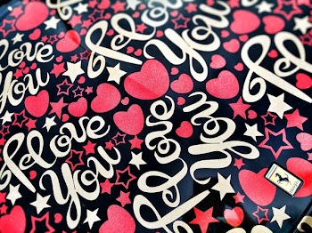 Black and Multicolored I Love You Heart Printed Textile