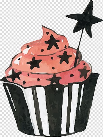 Black and red cupcake illsutration, Watercolor magic cake transparent background PNG clipart