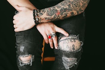 black and red flower tattoo