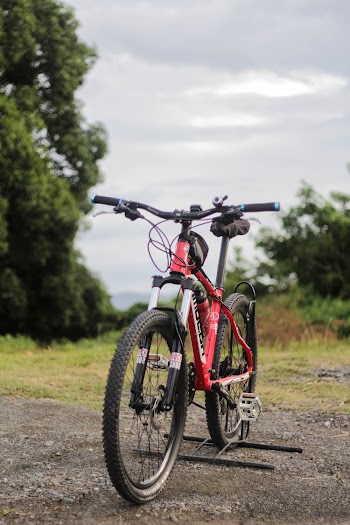 Black and Red Full-suspension Mountain Bike