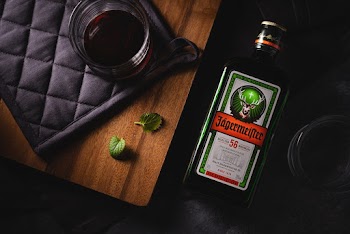 Black and Red Glass Bottle