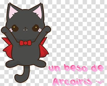 Black and red Halloween cat character with text overlay transparent background PNG clipart