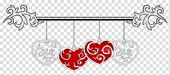 Black and red heart-themed floral illustration, Heart Wedding Valentine's Day , White and Red Hearts Decoration transparent background PNG clipart