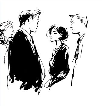 Black and White Business Conversation Illustration