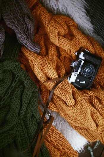 Black and White Camera on Knit Textile