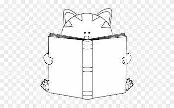 Black And White Cat Reading A Book - Cute Book Clipart Black And White