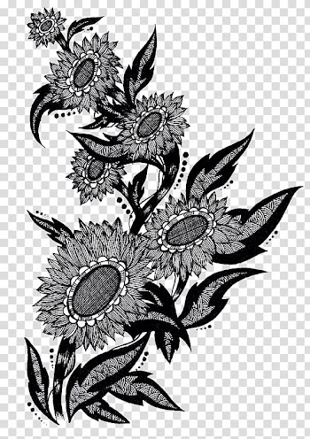 Black and white Chinoiserie Decorative arts, Chinese Art Deco style black and white sunflowers Figure transparent background PNG clipart