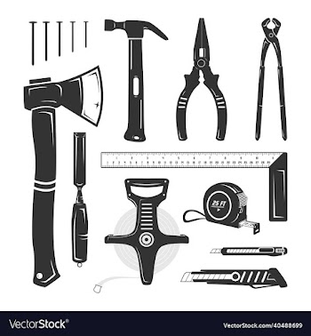 black and white collection of handyman tool